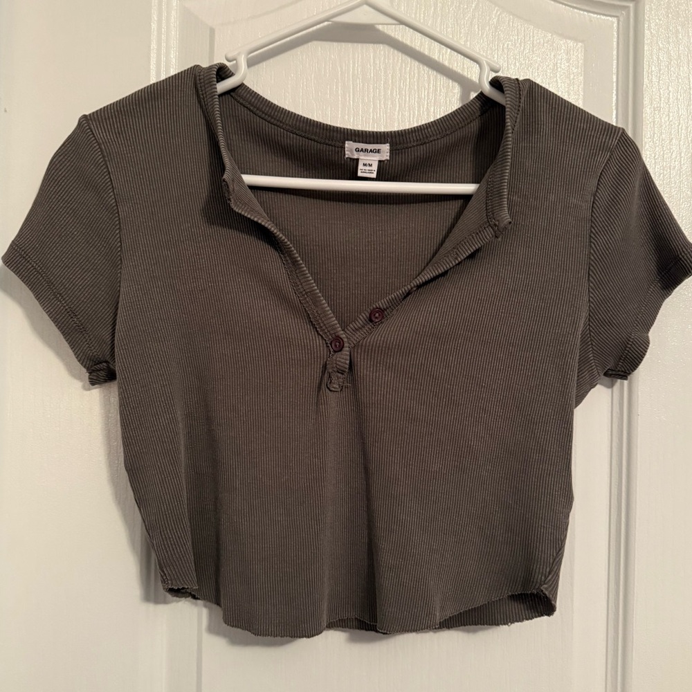 Garage Gray Ribbed Button-Up Shirt